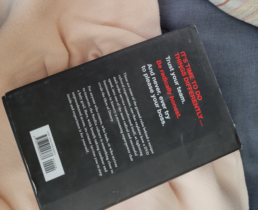 The back cover of No Rules Rules: Netflix and the Culture of Reinvention by Reed Hasting and Erin Meyer