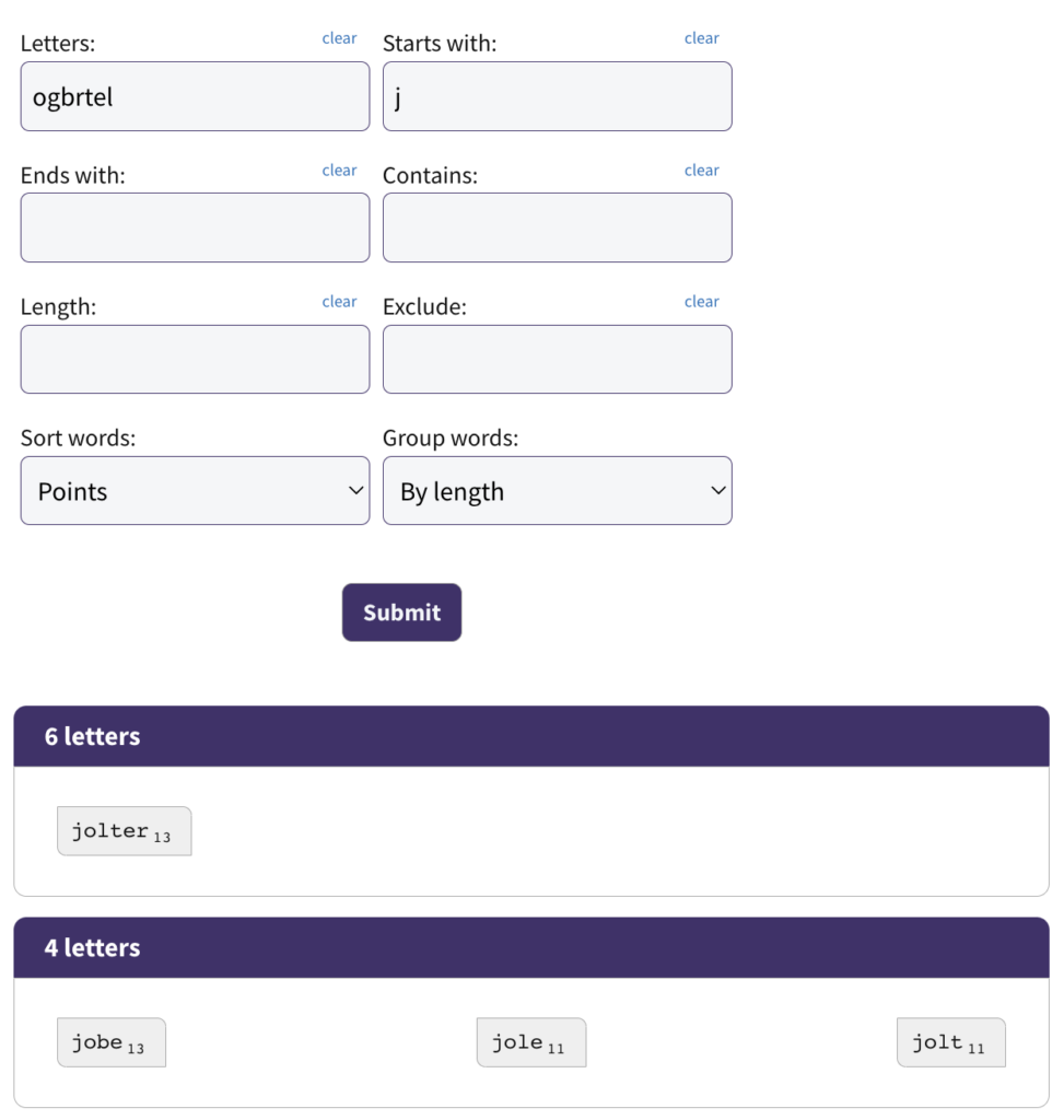 Scrabble word generator